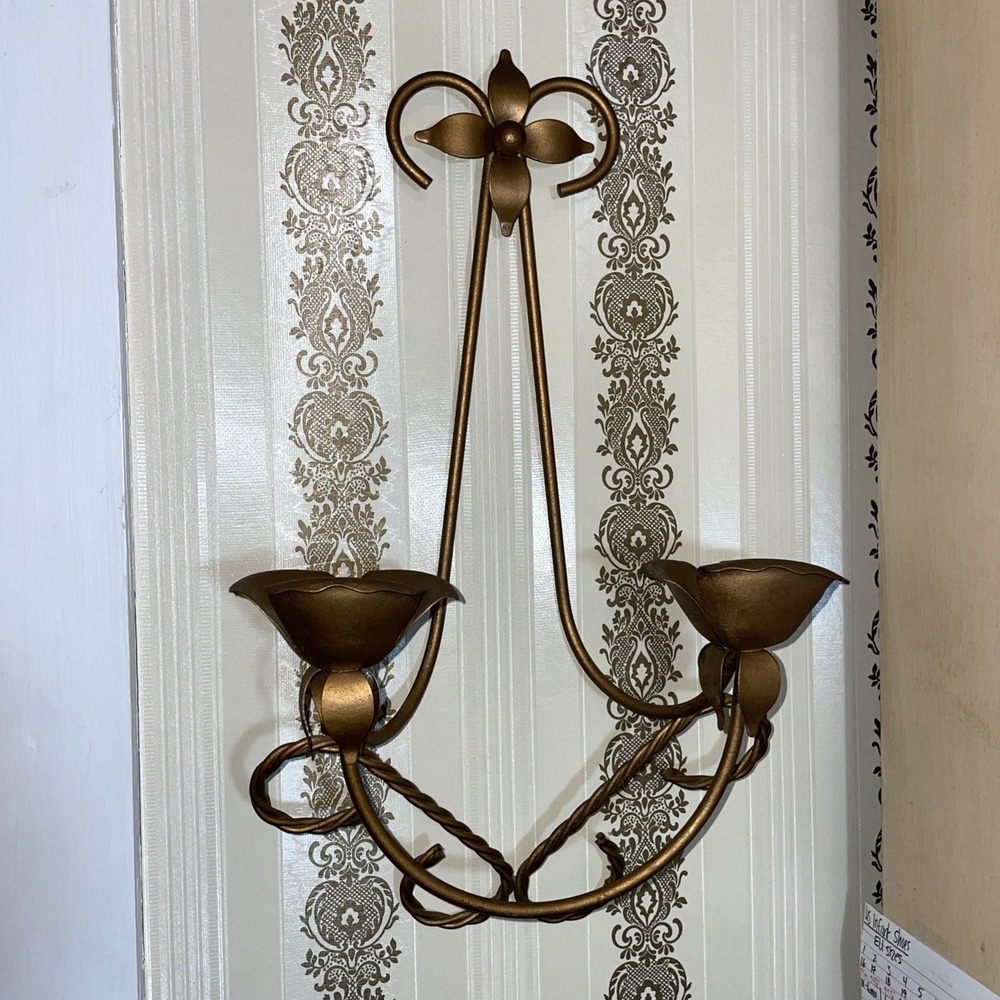Vintage Solid Metal Double Wall Sconce Candle Holder Copper Italian Tole Rose